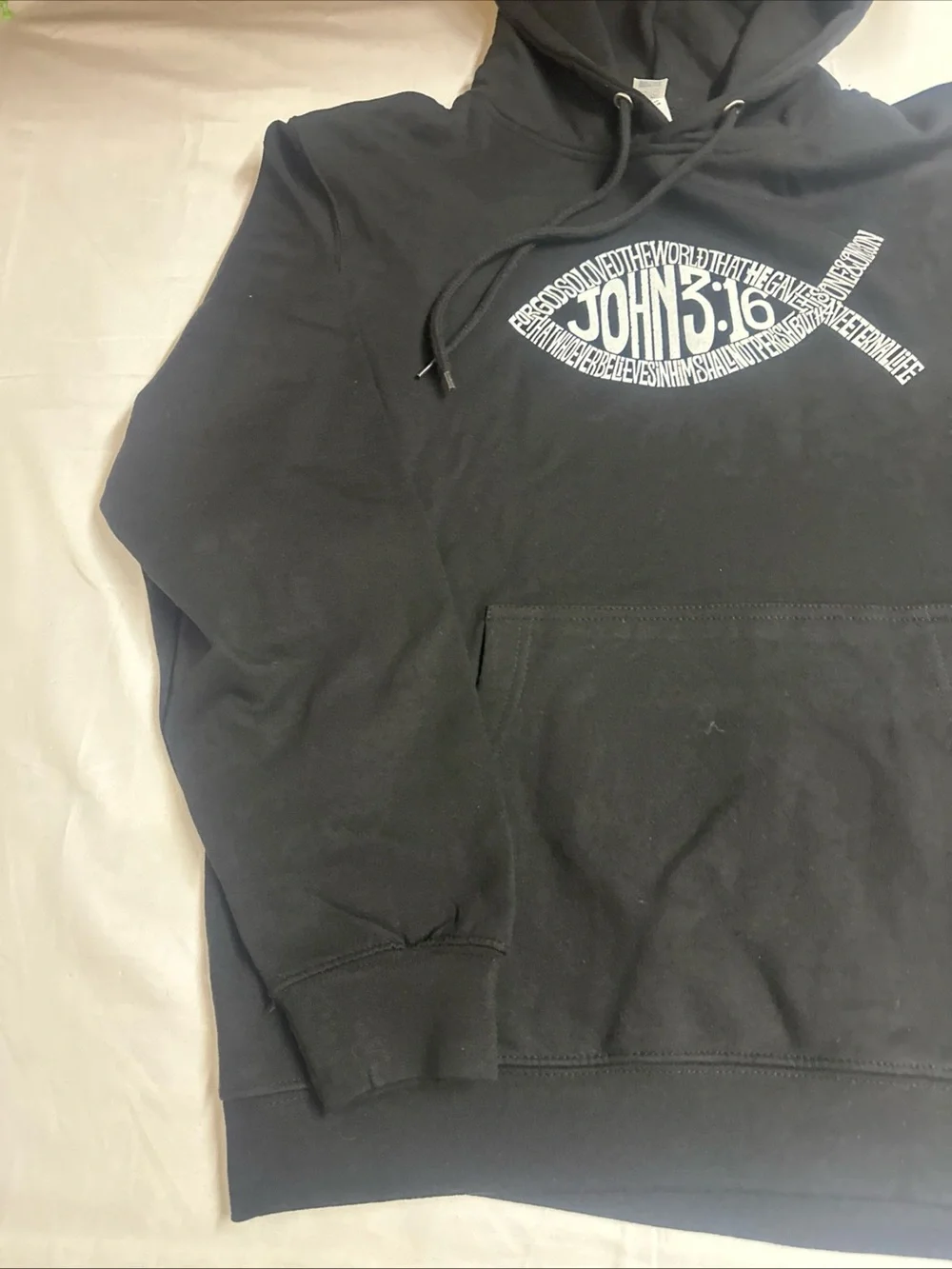 Black Hoodie with White John 3:16 Fish Graphic